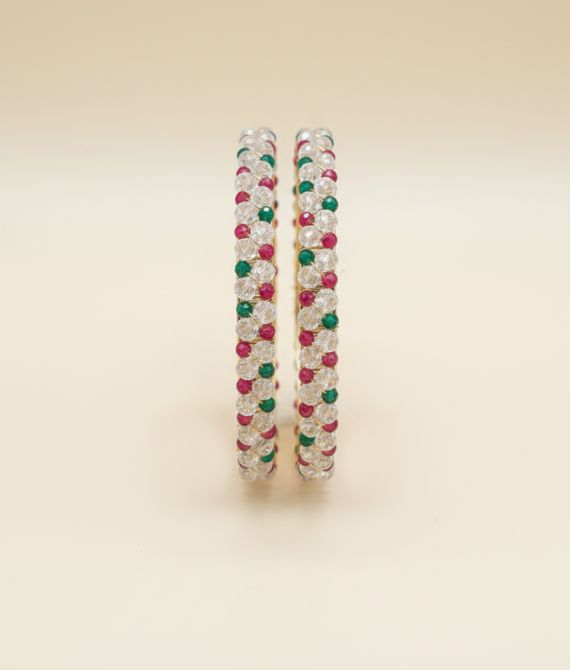 Four Regal Flora Multi-Stone Crystal Bangles (Elegant)